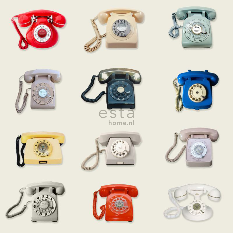 ESTAhome mittekootud tapeet XXL retro telefonid - beež, hall, punane ja sinine