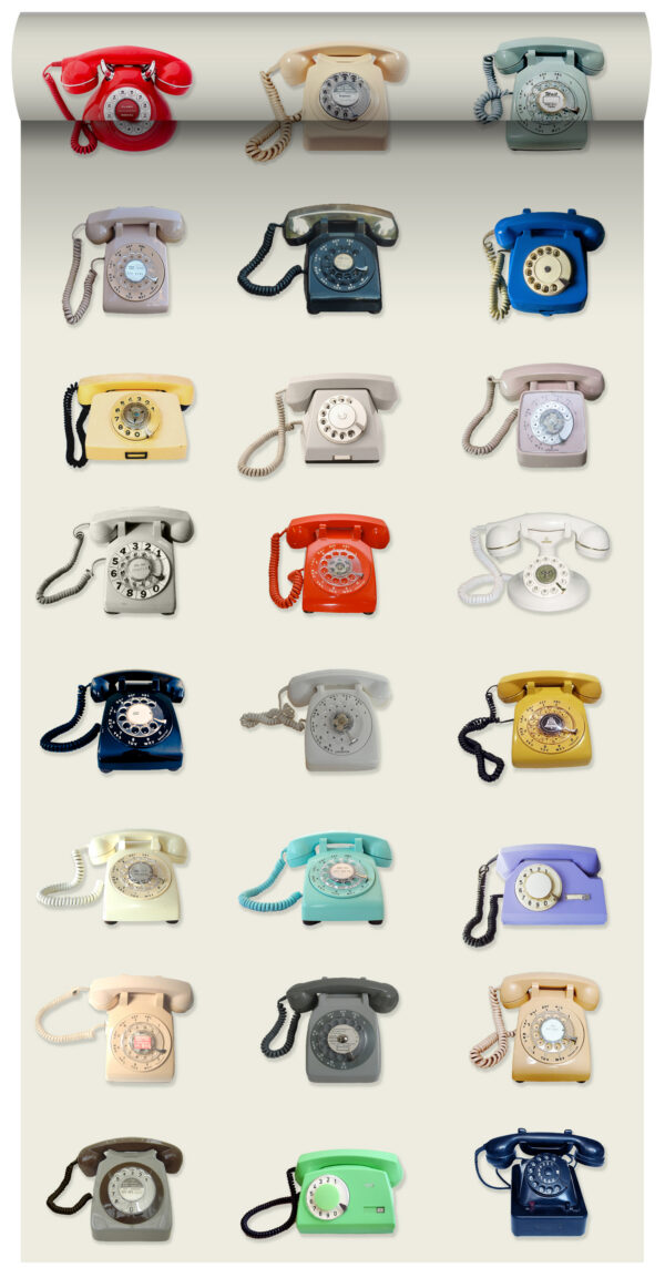 ESTAhome mittekootud tapeet XXL retro telefonid - beež, hall, punane ja sinine