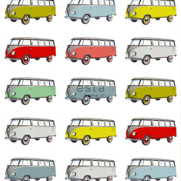 ESTAhome mittekootud tapeet XXL vintage Volkswagen Transporter - kollane, sinine, hall, punane ja roheline