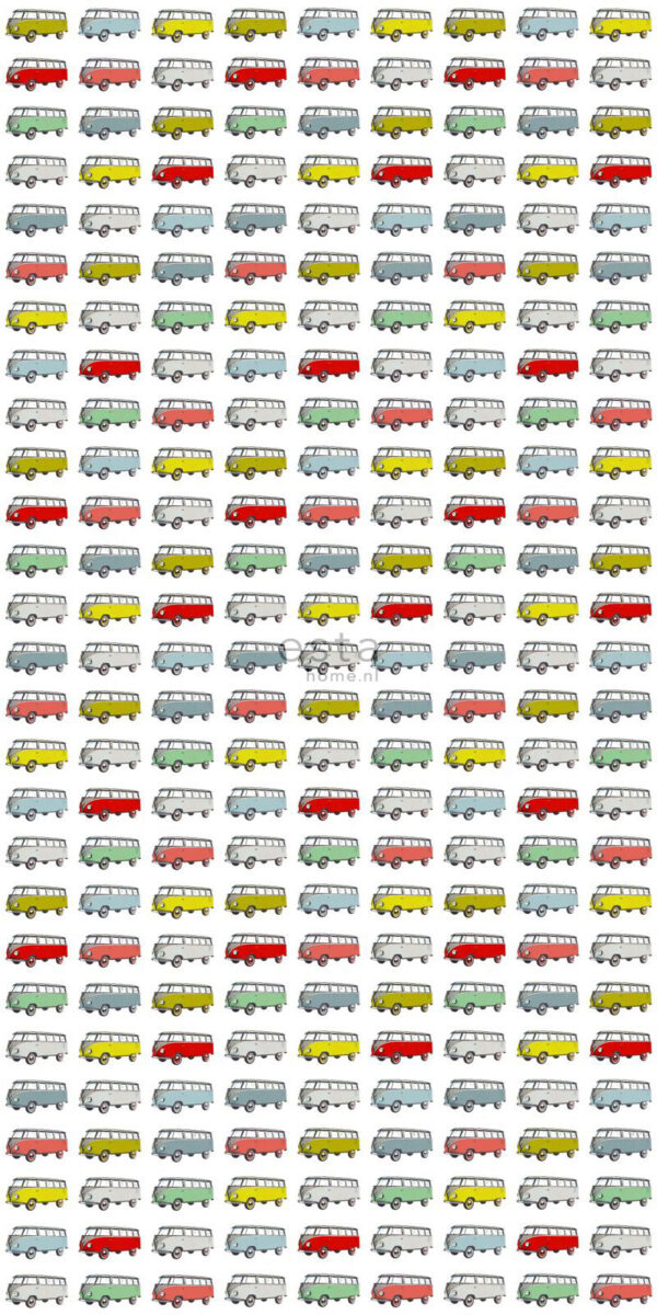 ESTAhome mittekootud tapeet XXL vintage Volkswagen Transporter - kollane, sinine, hall, punane ja roheline