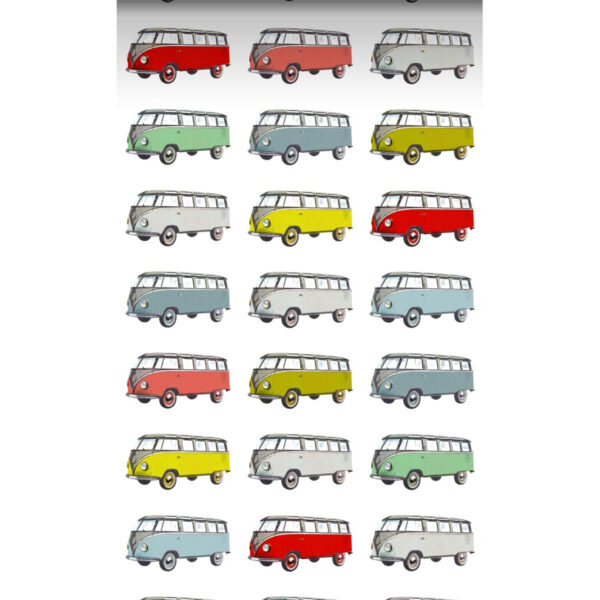 ESTAhome mittekootud tapeet XXL vintage Volkswagen Transporter - kollane, sinine, hall, punane ja roheline