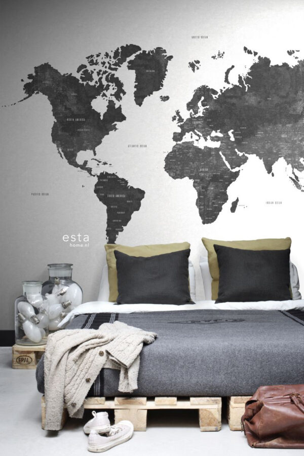 ESTAhome fototapeet vintage maailmakaart - mustvalge