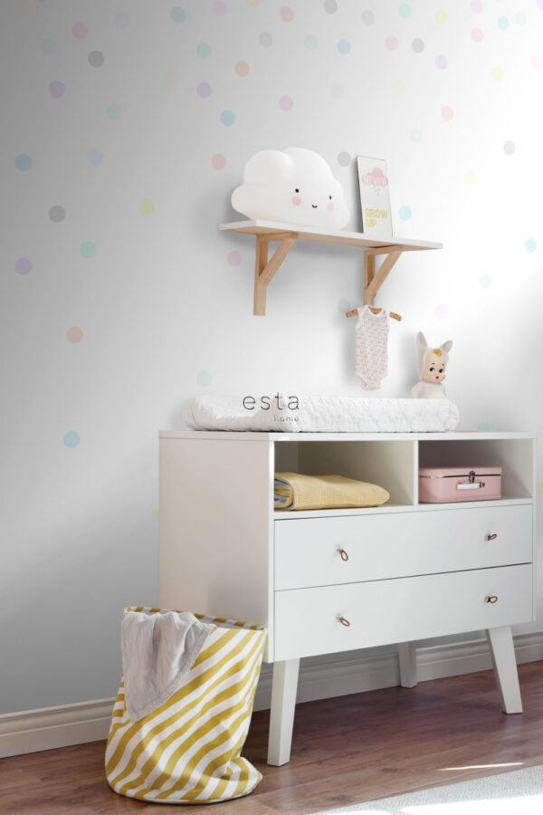 ESTAhome polkadot fototapeet - hall, kollane, lilla, heleroosa, mündiroheline, sinine ja oranž
