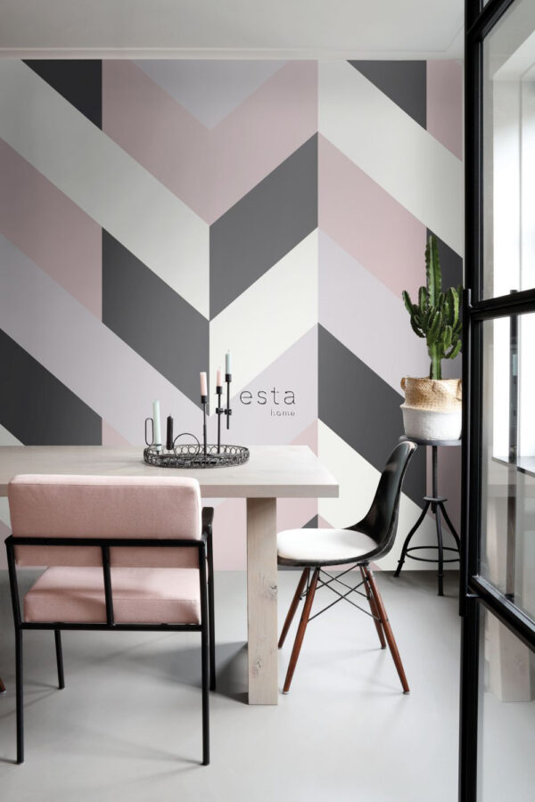 ESTAhome herringbone must-valge-antiikroosa fototapeet
