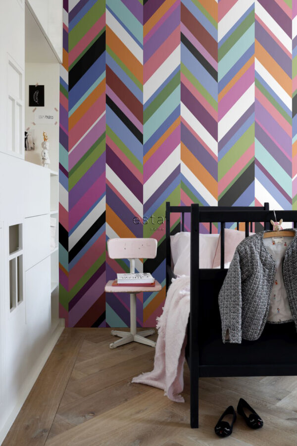 ESTAhome mittemeeldiv tapeet XXL siksakmotiiv roheline, roosa, lilla ja sinine