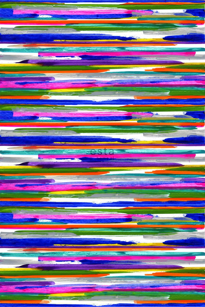 ESTAhome horisontaalsed triibud fototapeet - sinine, roheline, lilla ja roosa
