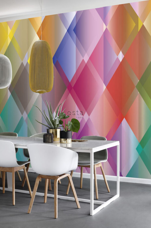 ESTAhome seinapilt gradient rombimotiiv - roosa, punane, lilla, roheline ja sinine