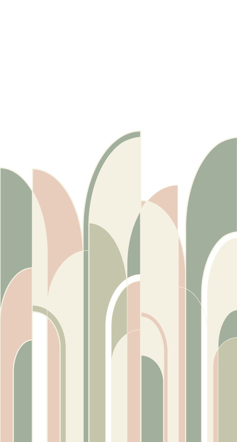 ESTAhome fototapeet art deco motiiv - hallikasroheline, virsikuroosa ja valge