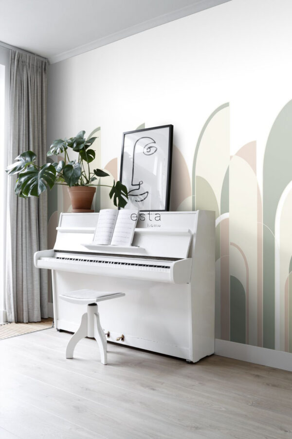 ESTAhome fototapeet art deco motiiv - hallikasroheline, virsikuroosa ja valge