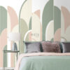 ESTAhome fototapeet art deco motiiv - hallikasroheline, virsikuroosa ja valge