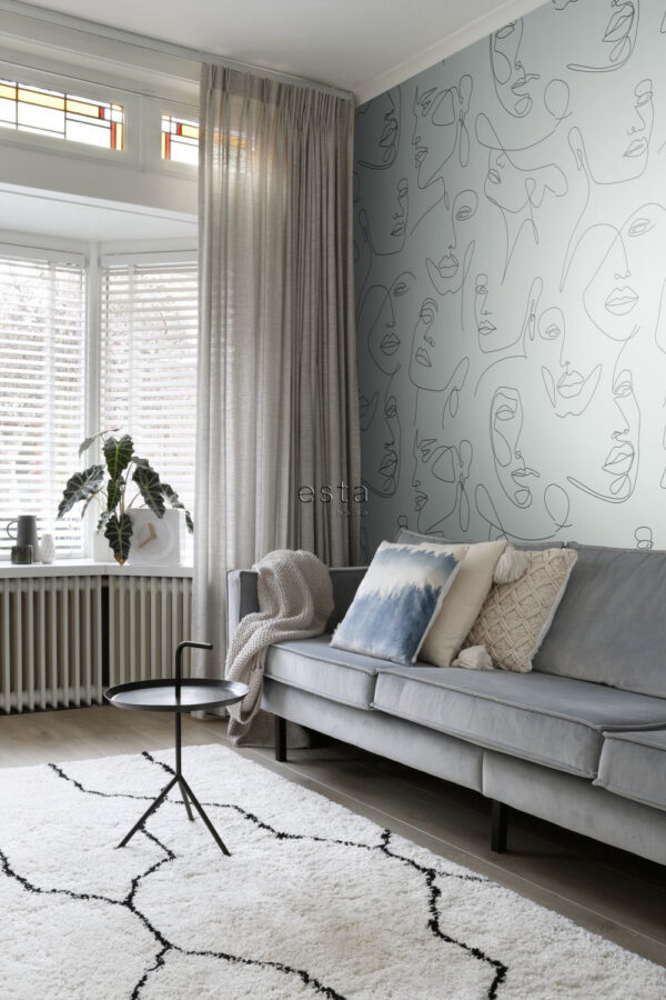 ESTAhome fototapeet joonistus näod hallikasroheline