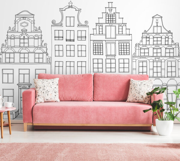 ESTAhome Amsterdam kanali majad fototapeet - mustvalge