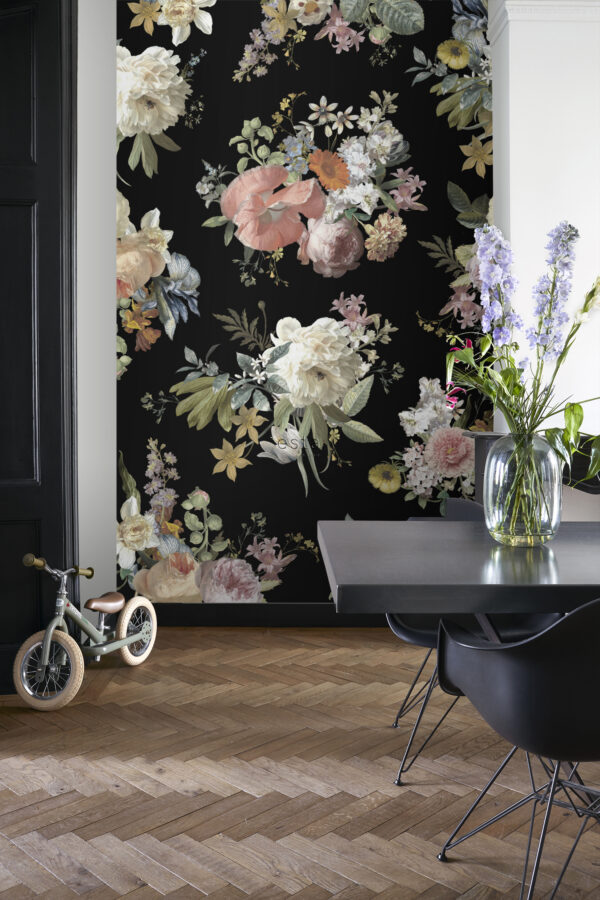 ESTAhome fototapeet vintage lilled mitmevärviline mustal