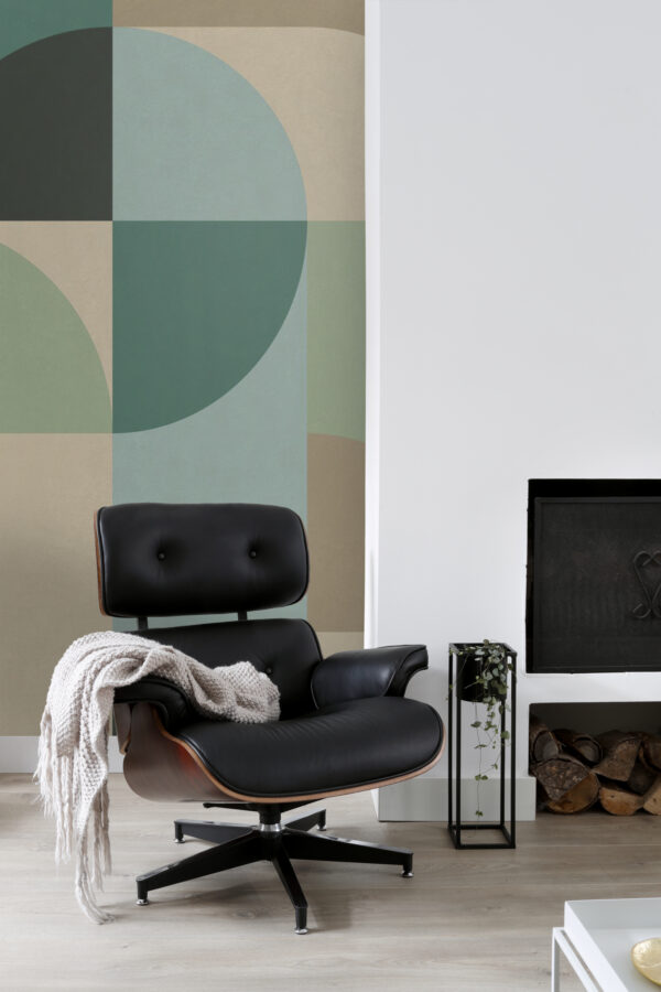 ESTAhome Bauhaus stiilis ümmargused fototapeet - petroolroheline, mündiroheline ja beež
