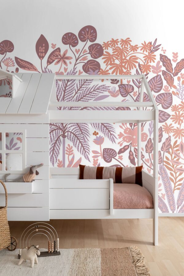 ESTAhome fototapeet troopilised lehed ja lilled - lilla, terrakota ja roosa