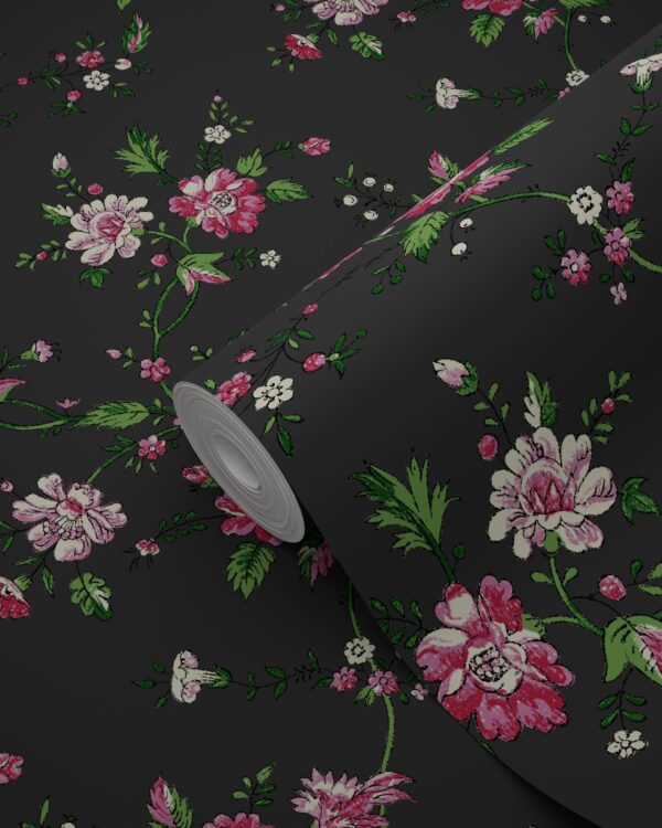 Origin Wallcoverings tapeet lilled - must ja roosa