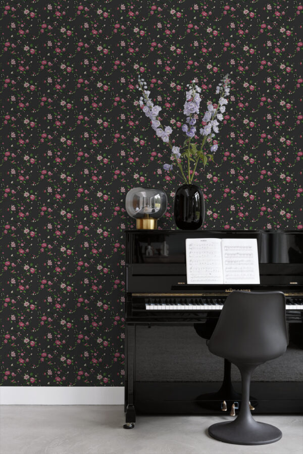 Origin Wallcoverings tapeet lilled - must ja roosa