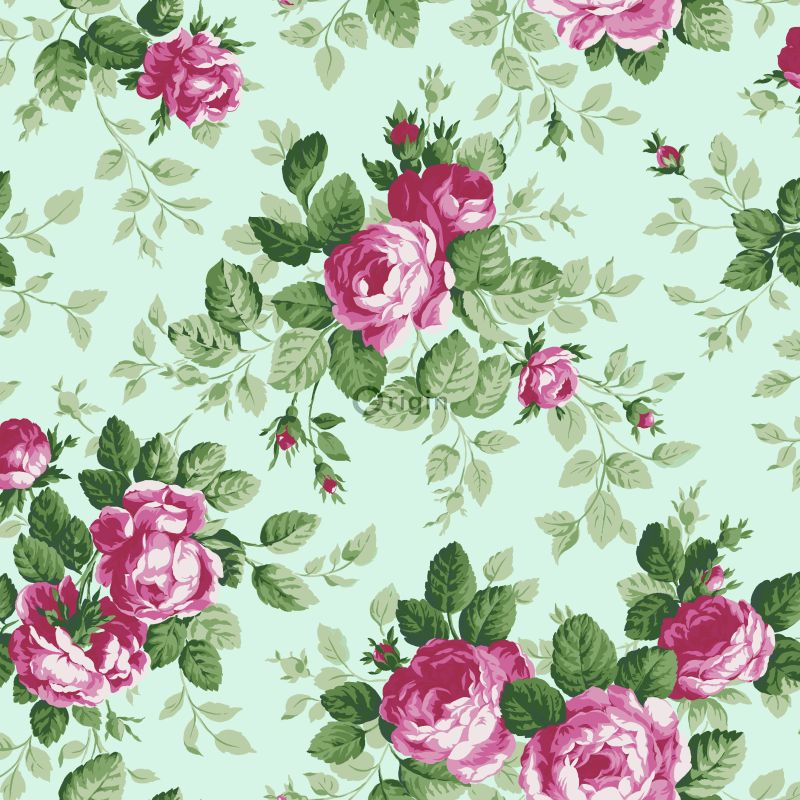 Origin Wallcoverings tapeet roosid - seladonroheline ja roosa