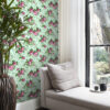 Origin Wallcoverings tapeet roosid - seladonroheline ja roosa