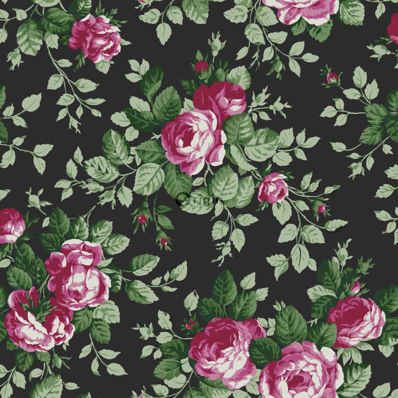 Origin Wallcoverings tapeet roosid - must ja roosa