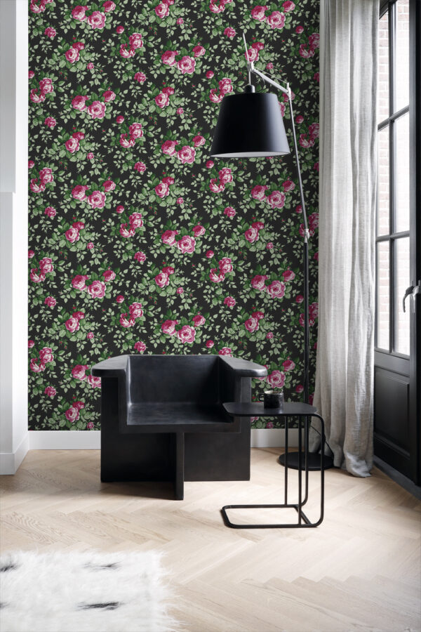 Origin Wallcoverings tapeet roosid - must ja roosa