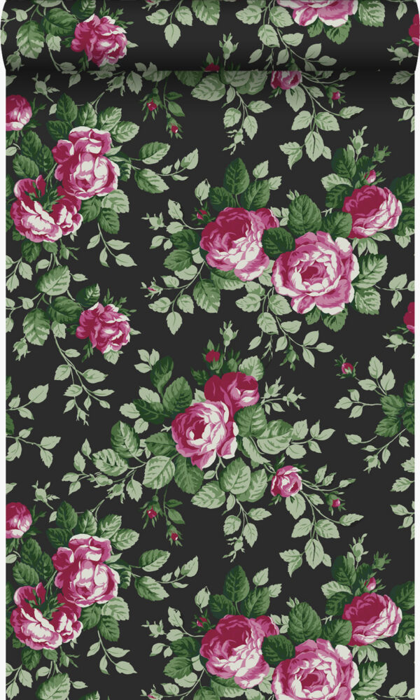 Origin Wallcoverings tapeet roosid - must ja roosa
