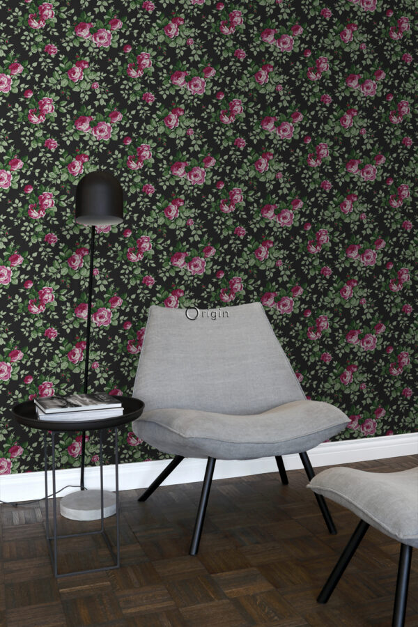 Origin Wallcoverings tapeet roosid - must ja roosa