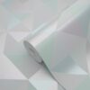 Origin Wallcoverings tapeet kolmnurgad - pastelllilla, mündiroheline, läikiv hõbehall ja pastellsinine