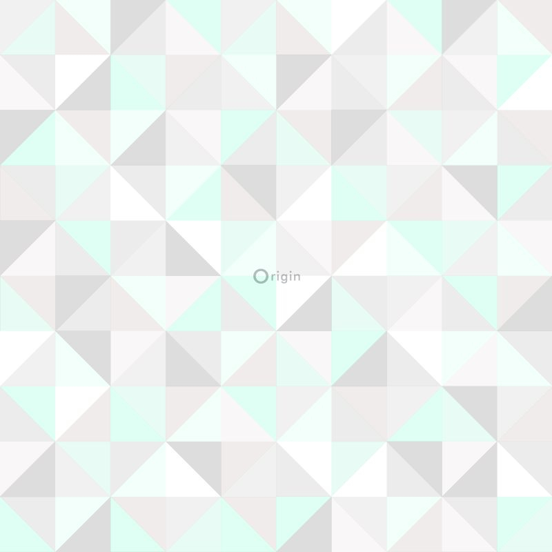 Origin Wallcoverings tapeet kolmnurgad - mündiroheline, hele soe hall, mattvalge ja läikiv smaragdroheline