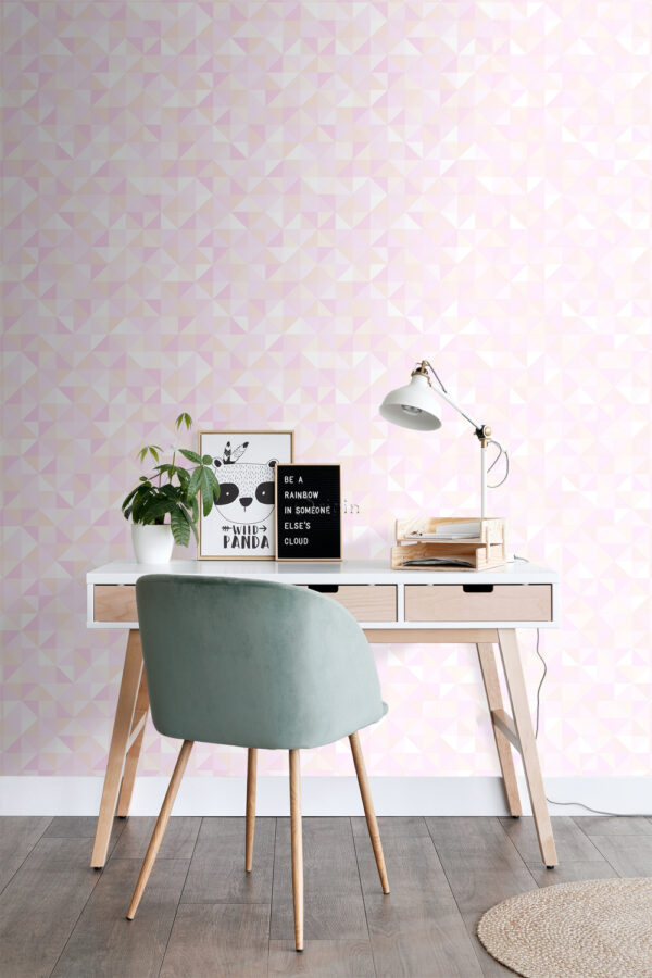 Origin Wallcoverings tapeet kolmnurgad - hele pastellroosa ja virsikuroosa