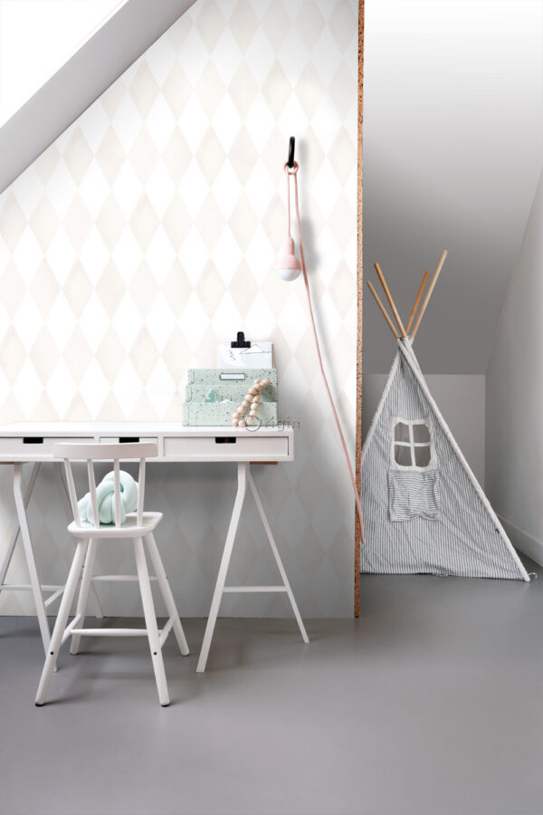Origin Wallcoverings tapeet rombimotiiv - helekollane ja mattvalge