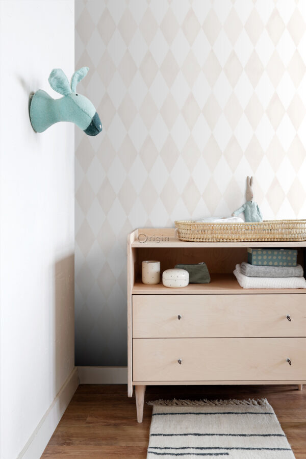Origin Wallcoverings tapeet rombimotiiv - helekollane ja mattvalge