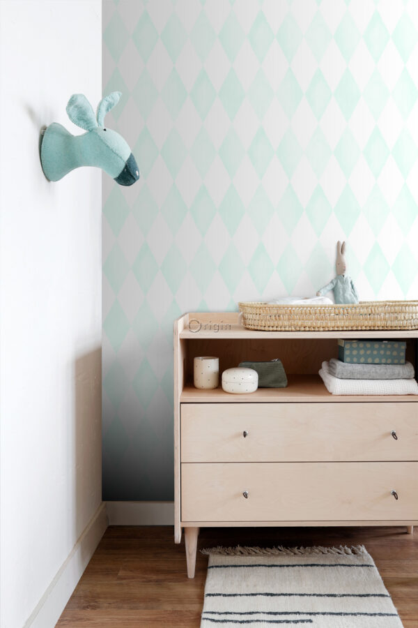 Origin Wallcoverings tapeet rombimotiiv - mattvalge ja mündiroheline