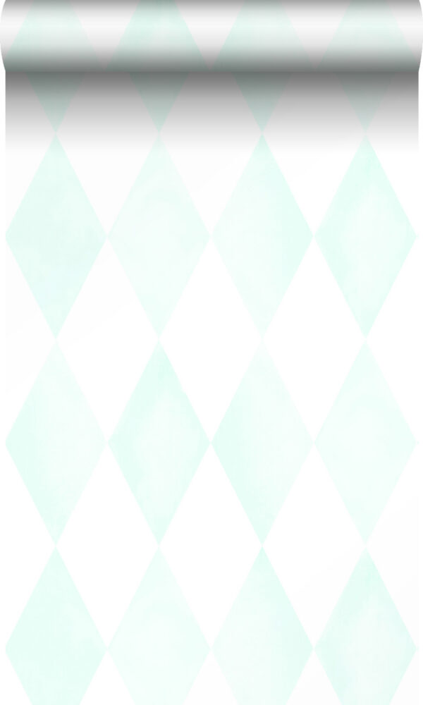 Origin Wallcoverings tapeet rombimotiiv - mattvalge ja mündiroheline