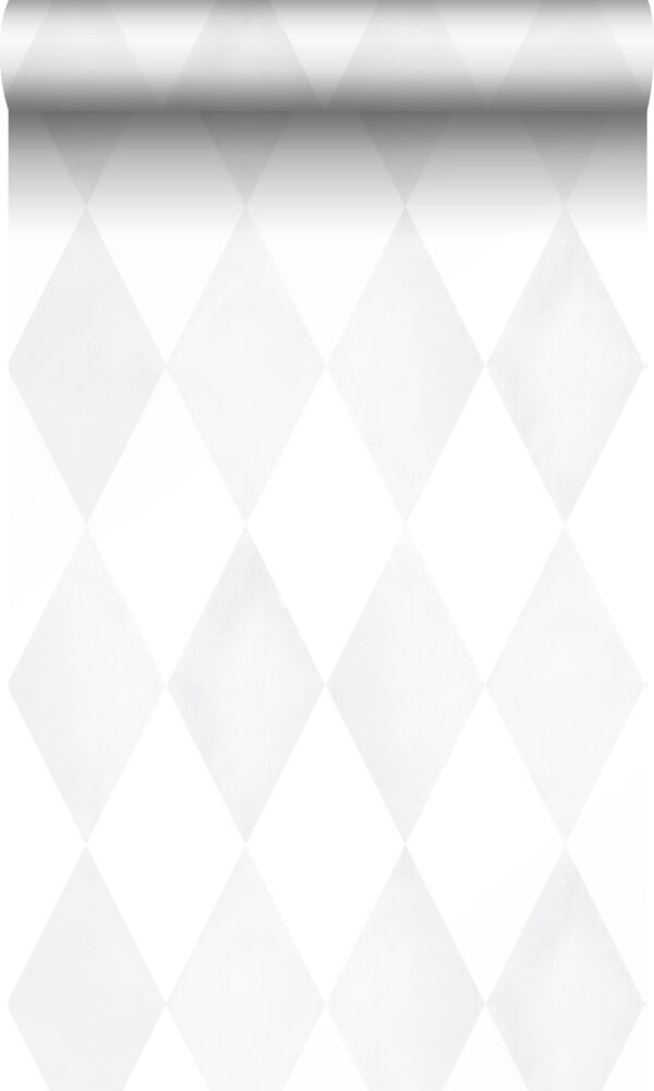 Origin Wallcoverings tapeet rombimotiiv - matt valge ja hele soe hall