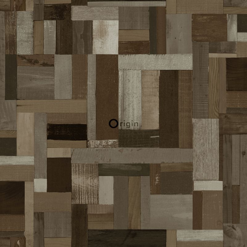 Origin Wallcoverings tapeedi motiiv pruunist jäätme puidust laudadest - tumepruun