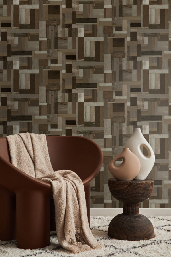 Origin Wallcoverings tapeedi motiiv pruunist jäätme puidust laudadest - tumepruun