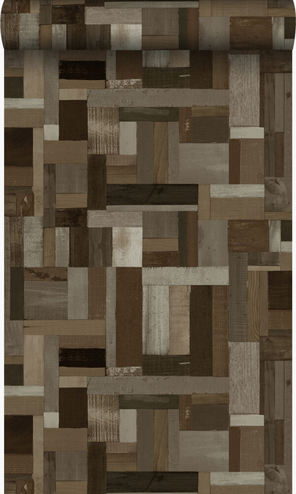 Origin Wallcoverings tapeedi motiiv pruunist jäätme puidust laudadest - tumepruun