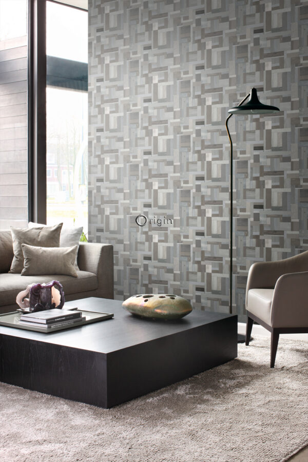 Origin Wallcoverings tapeedi motiiv purupuitlaud - helehall ja taupe