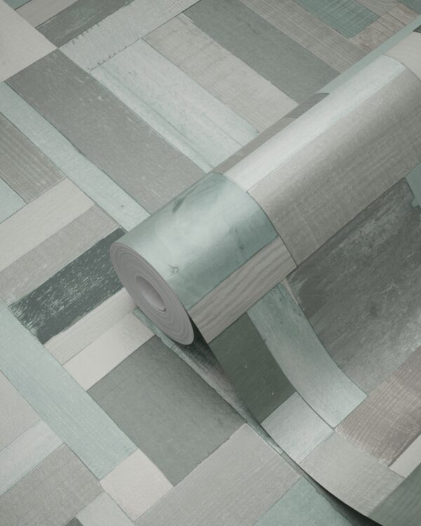 Origin Wallcoverings tapeedi motiiv puru puidust lauad - hallikasroheline