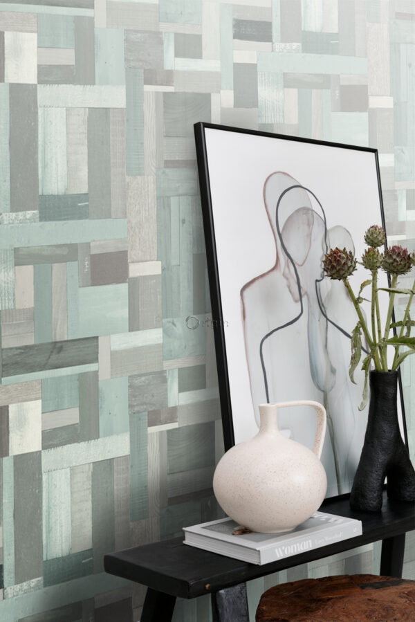 Origin Wallcoverings tapeedi motiiv puru puidust lauad - hallikasroheline