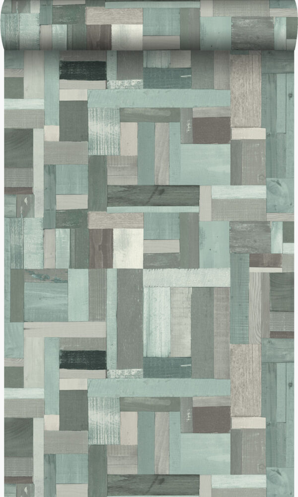Origin Wallcoverings tapeedi motiiv puru puidust lauad - hallikasroheline