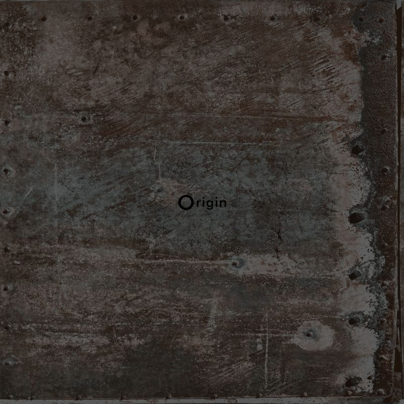 Origin Wallcoverings tapeet suured roostes metallplaadid naeltega - must ja tume petrolsinine