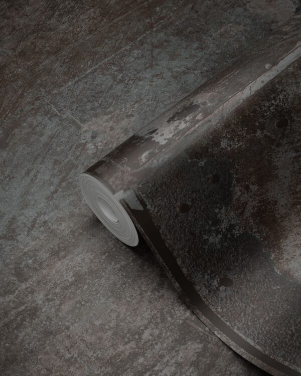 Origin Wallcoverings tapeet suured roostes metallplaadid naeltega - must ja tume petrolsinine