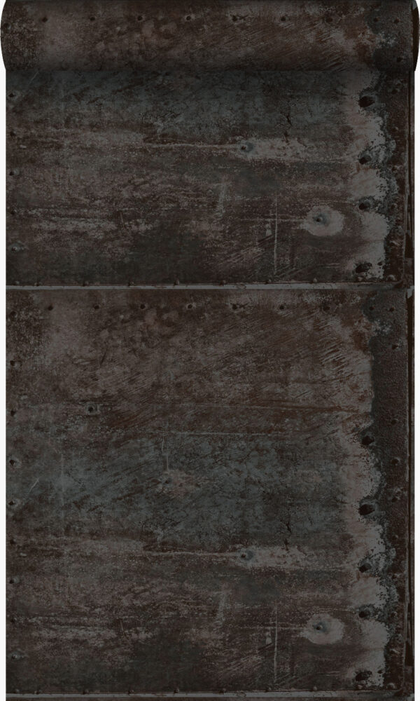 Origin Wallcoverings tapeet suured roostes metallplaadid naeltega - must ja tume petrolsinine