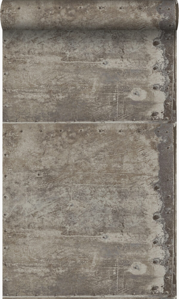 Origin Wallcoverings tapeet suured roostes metallplaadid naeltega tööstuslik hall