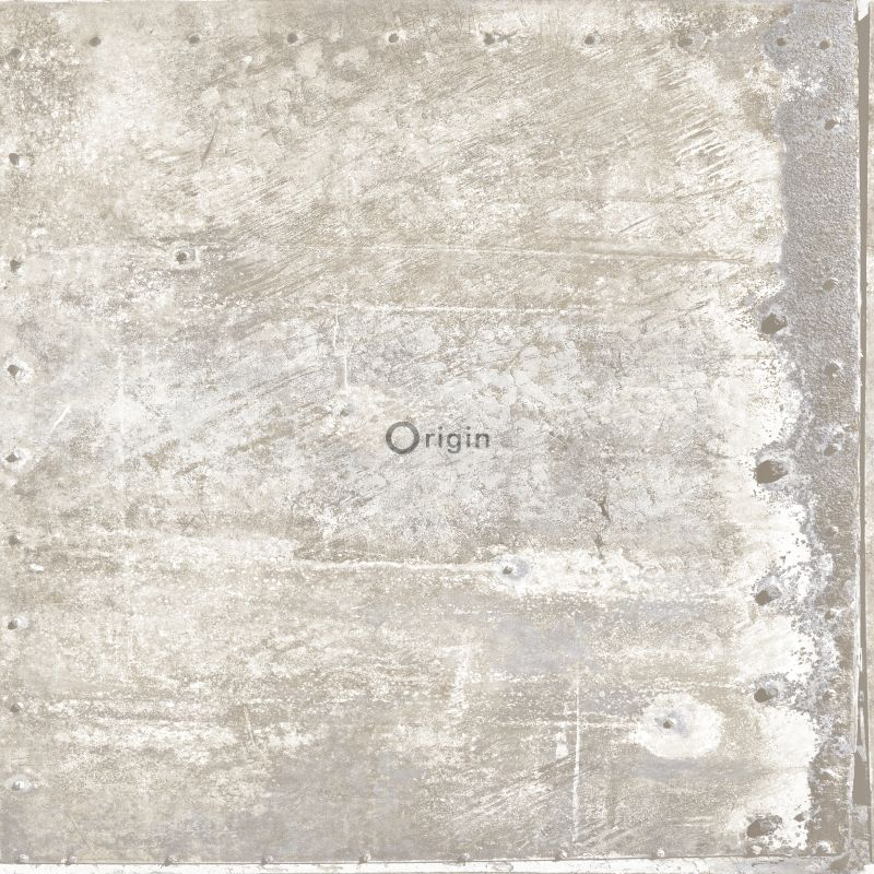 Origin Wallcoverings tapeet suured kulunud roostes metallplaadid naeltega helevalge