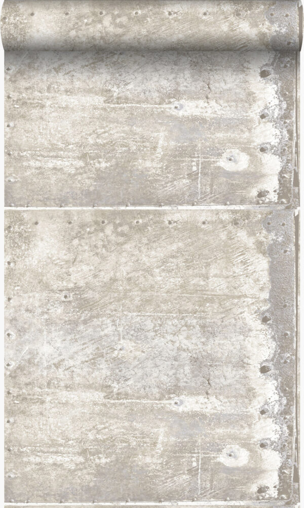 Origin Wallcoverings tapeet suured kulunud roostes metallplaadid naeltega helevalge