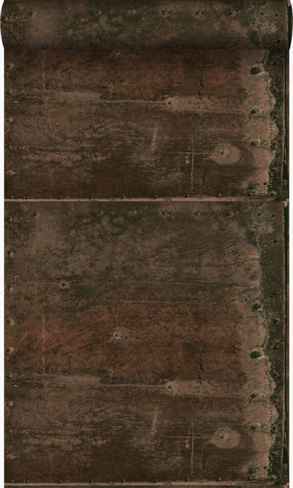 Origin Wallcoverings tapeet suured kulunud roostes metallplaadid koos naeltega - roostepruun