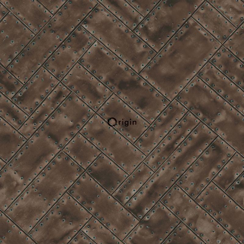 Origin Wallcoverings tapeet klopitud metallplaadid naeltega kalasaba - roostepruun